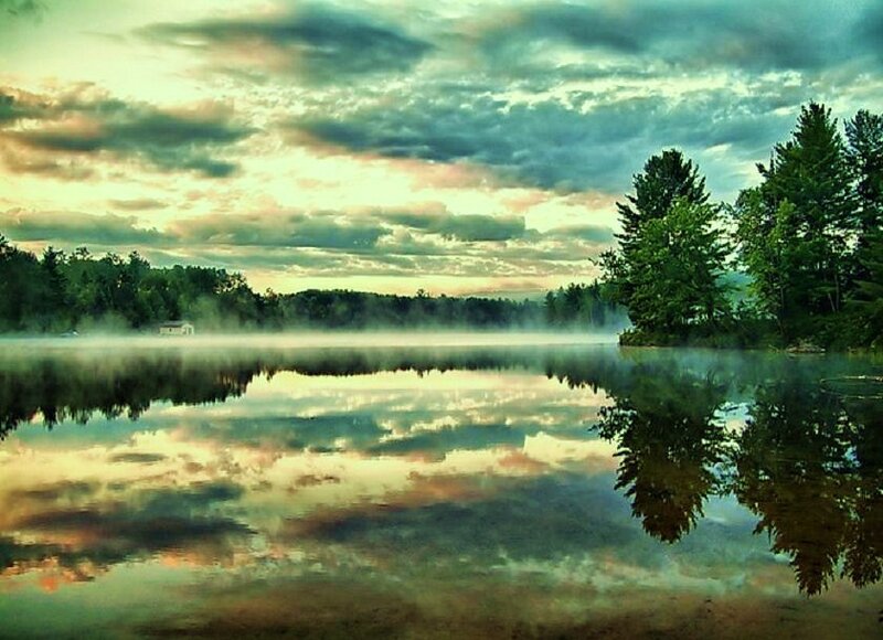 Misty lake at dawn