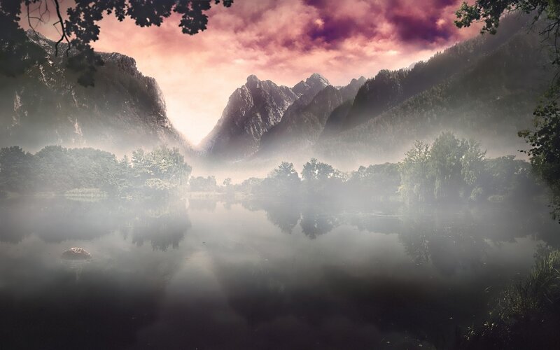 Misty lake at dawn