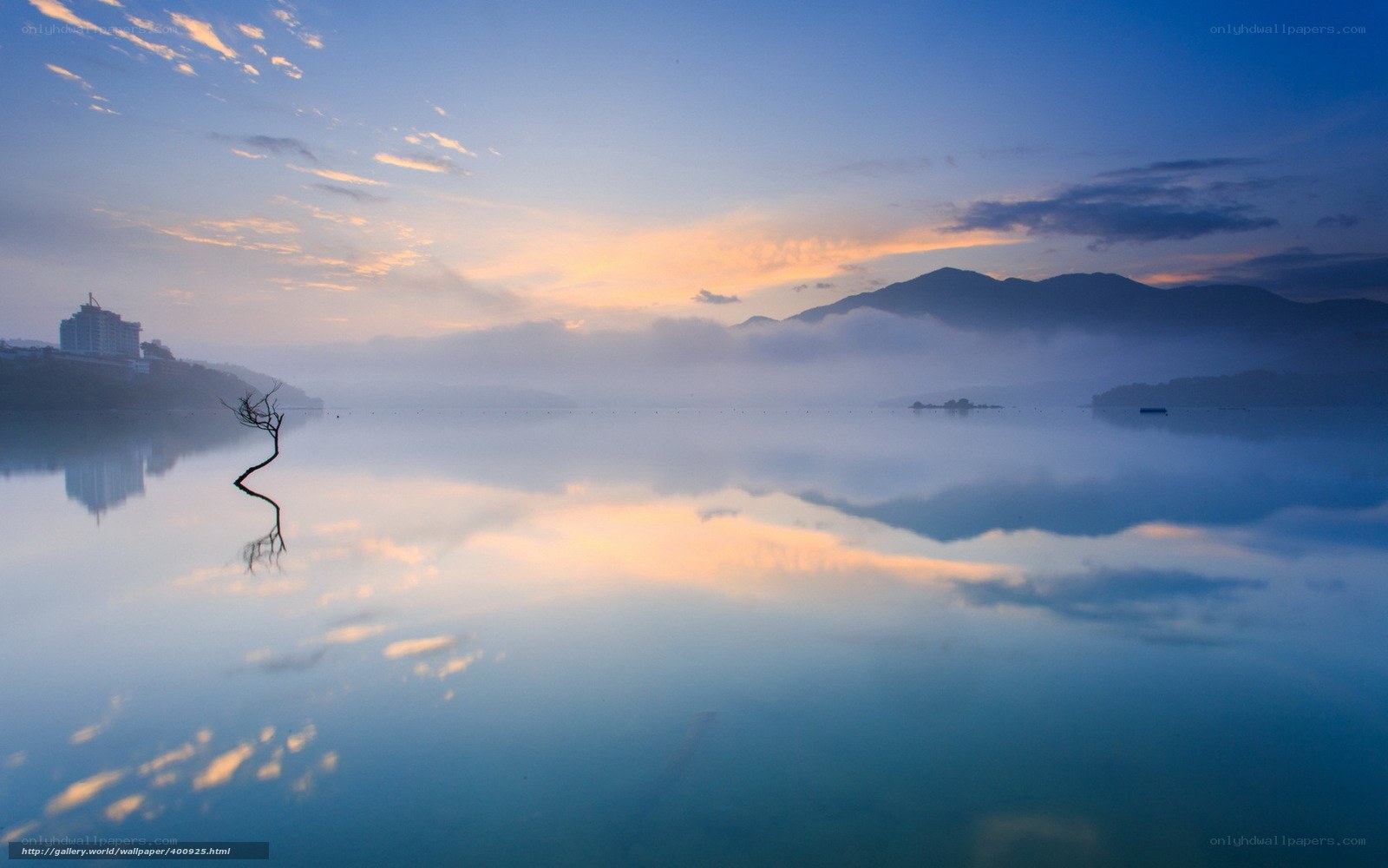 Misty lake at dawn