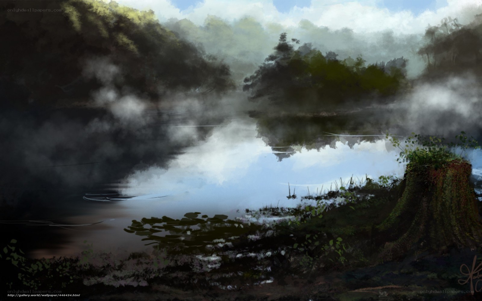 Misty lake at dawn