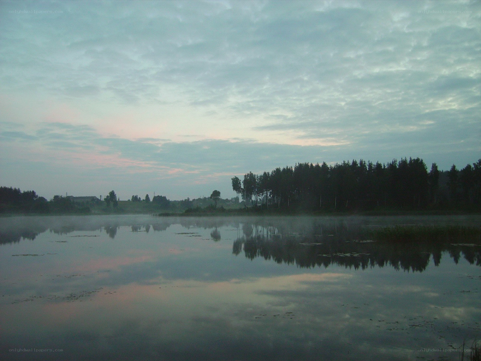 misty lake at dawn