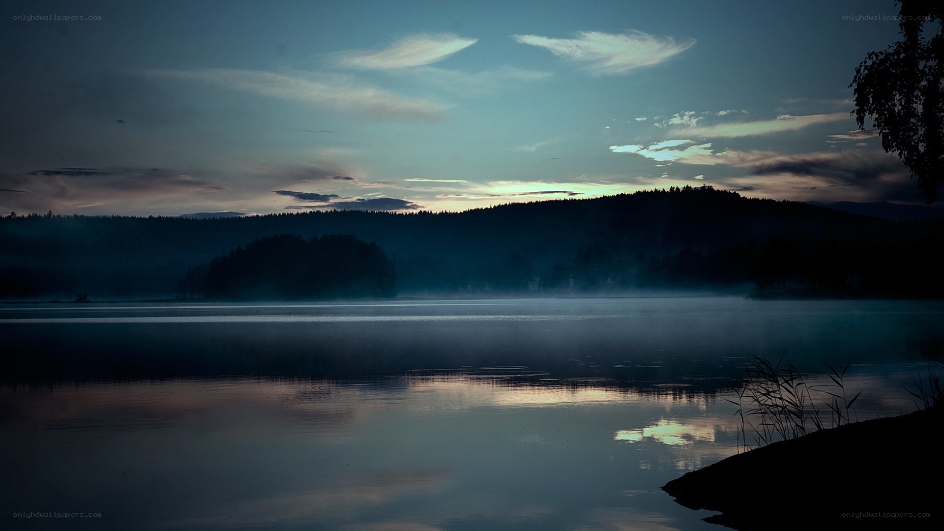 Misty lake at dawn