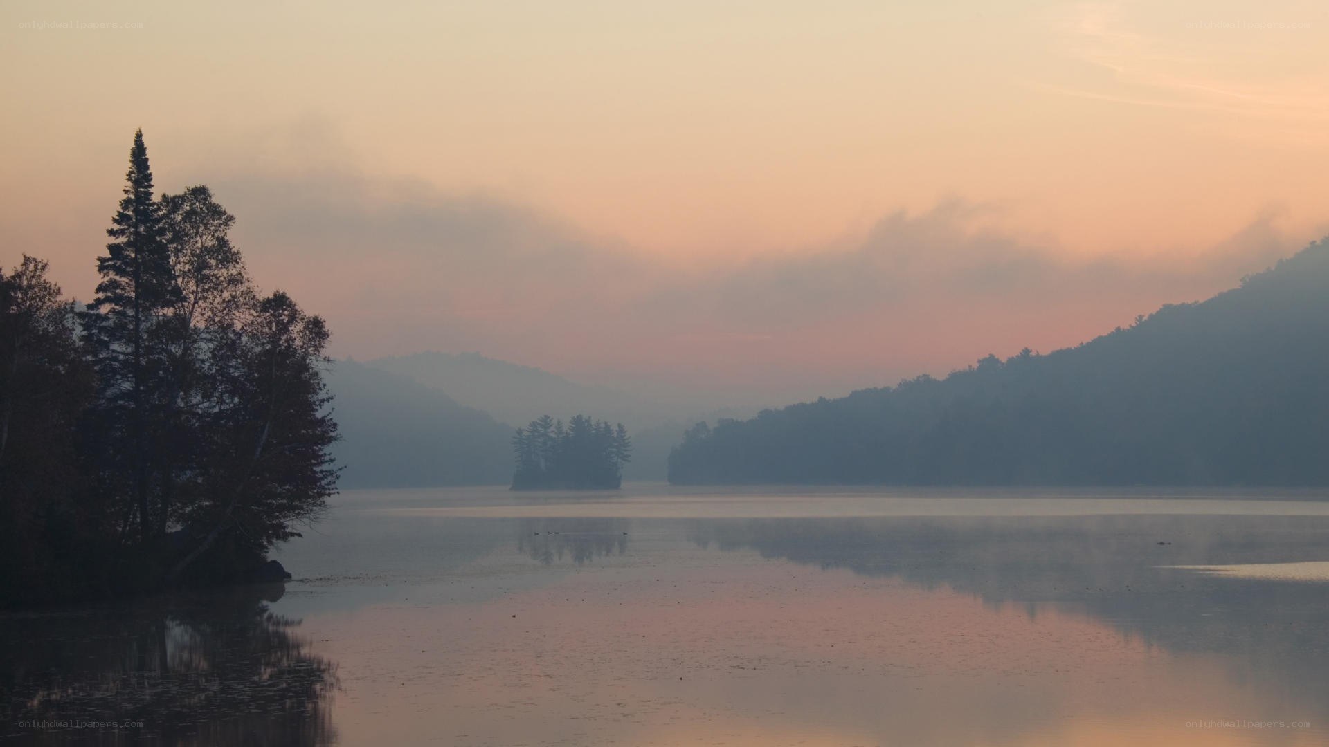 misty lake at dawn