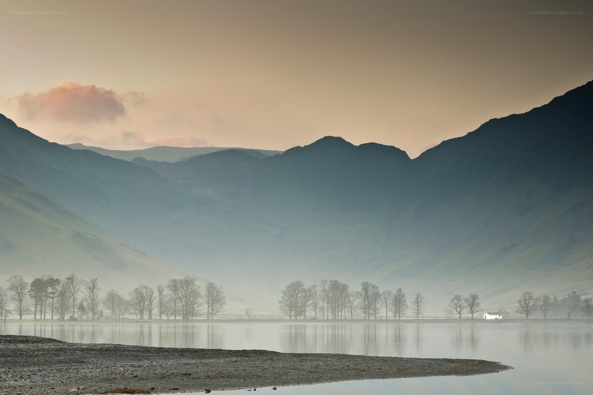 Misty lake at dawn