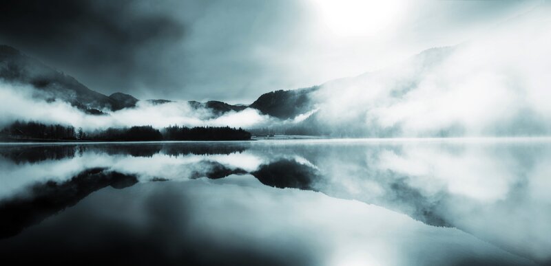 Misty lake at dawn