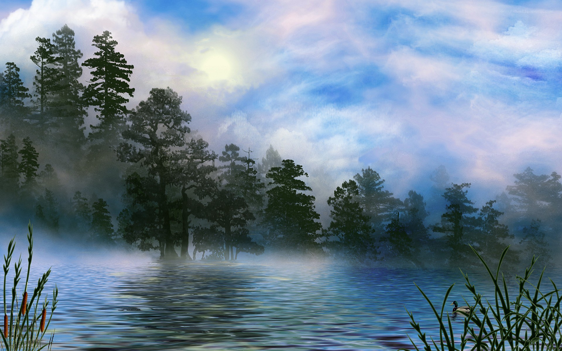 Misty lake at dawn