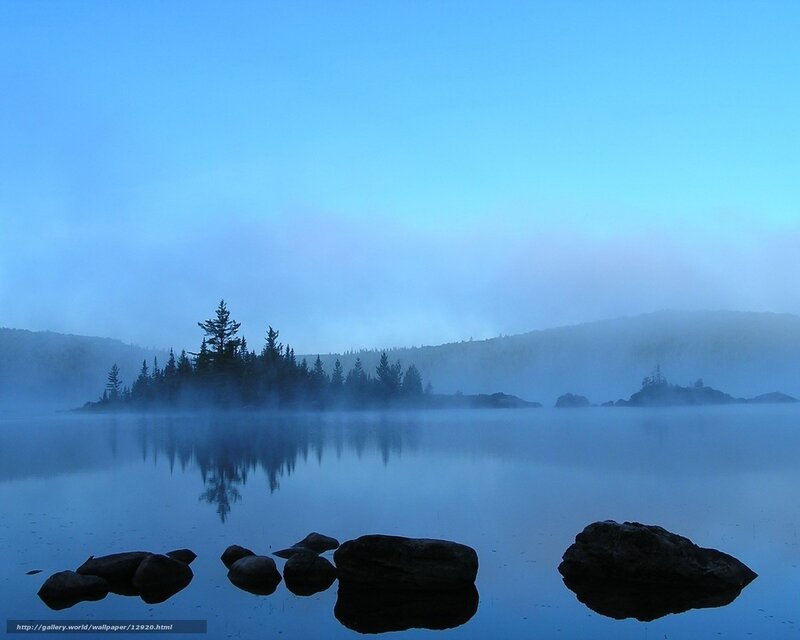 Misty Lake at Dawn — Blue, Serene, Morning