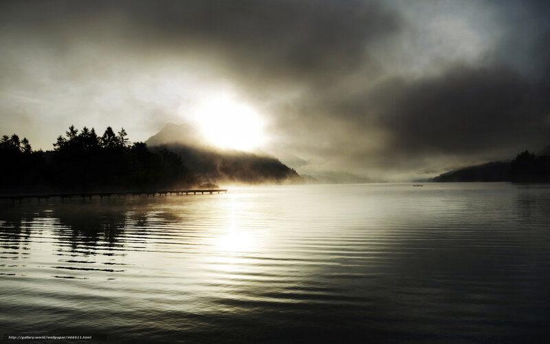 Misty Lake at Sunrise — Gray