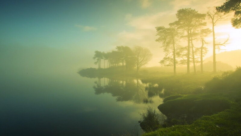 Misty Lake at Sunrise — Green