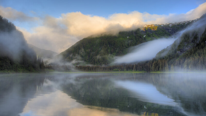 Misty Lake in Mountains — Blue
