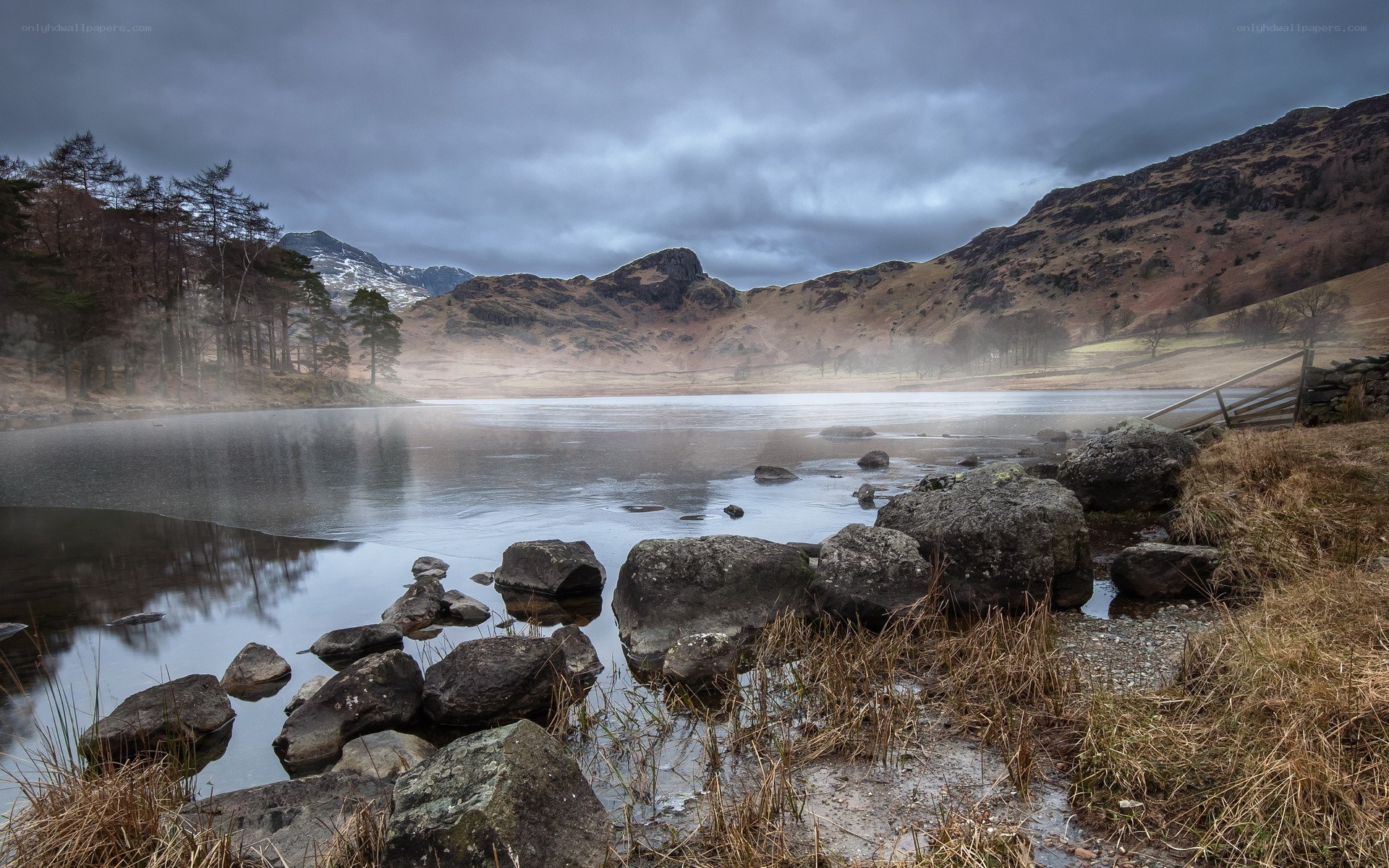 Misty lake in the mountains