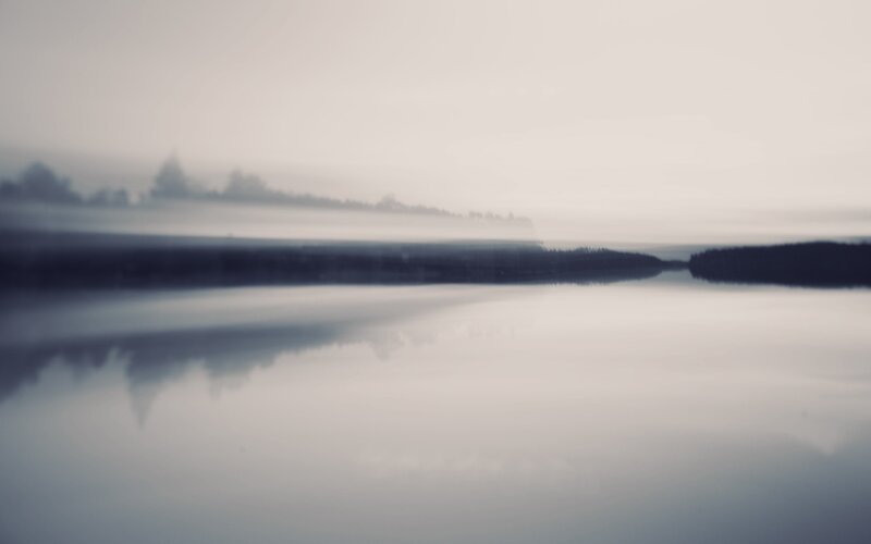 Misty Lake Landscape — Gray