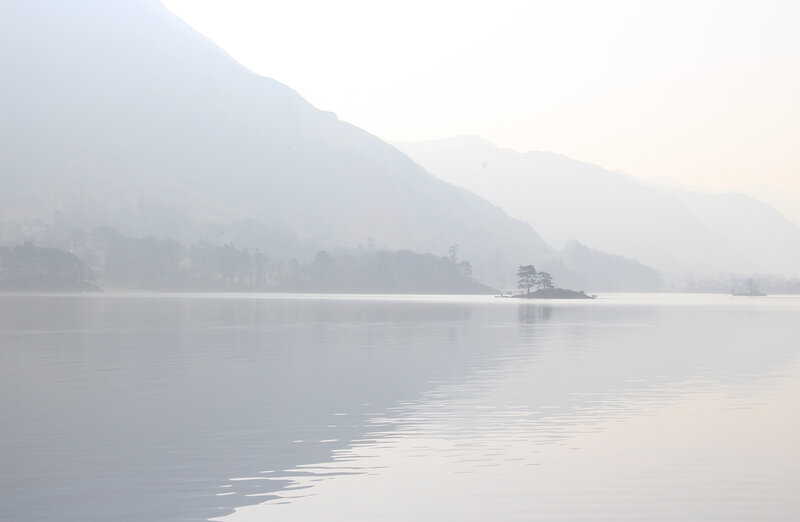 Misty Lake with Island — Gray, Serene