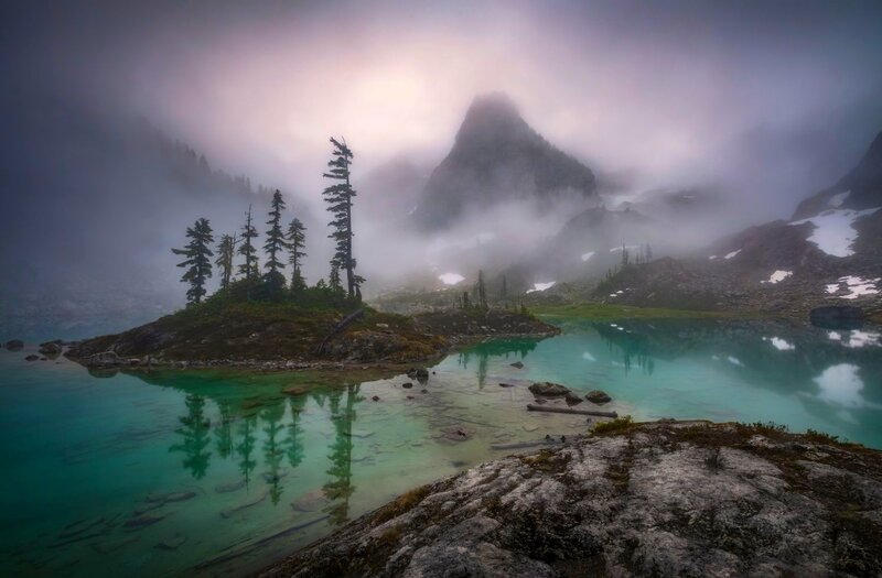 Misty Lake with Island — Green