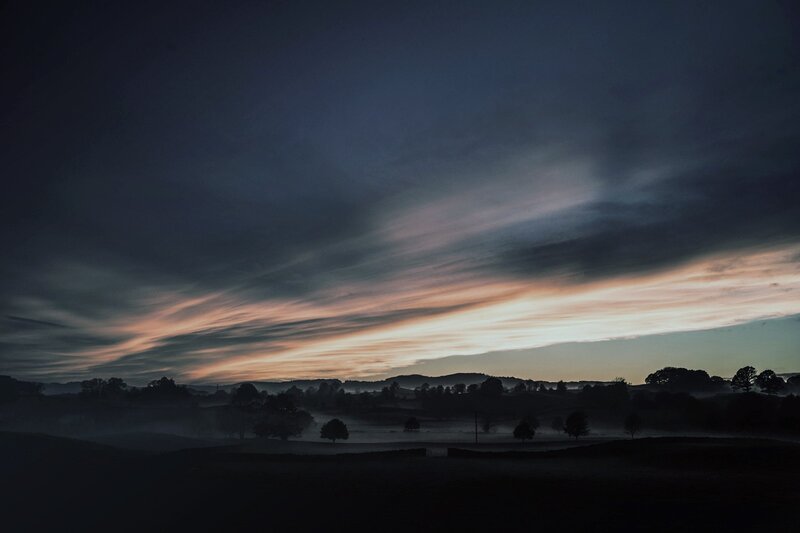 Misty Landscape at Dawn — Dark Blue
