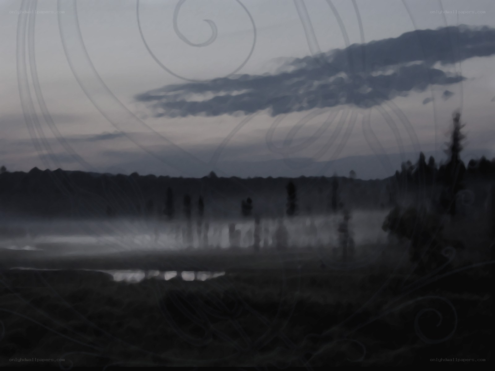 misty landscape with swirls