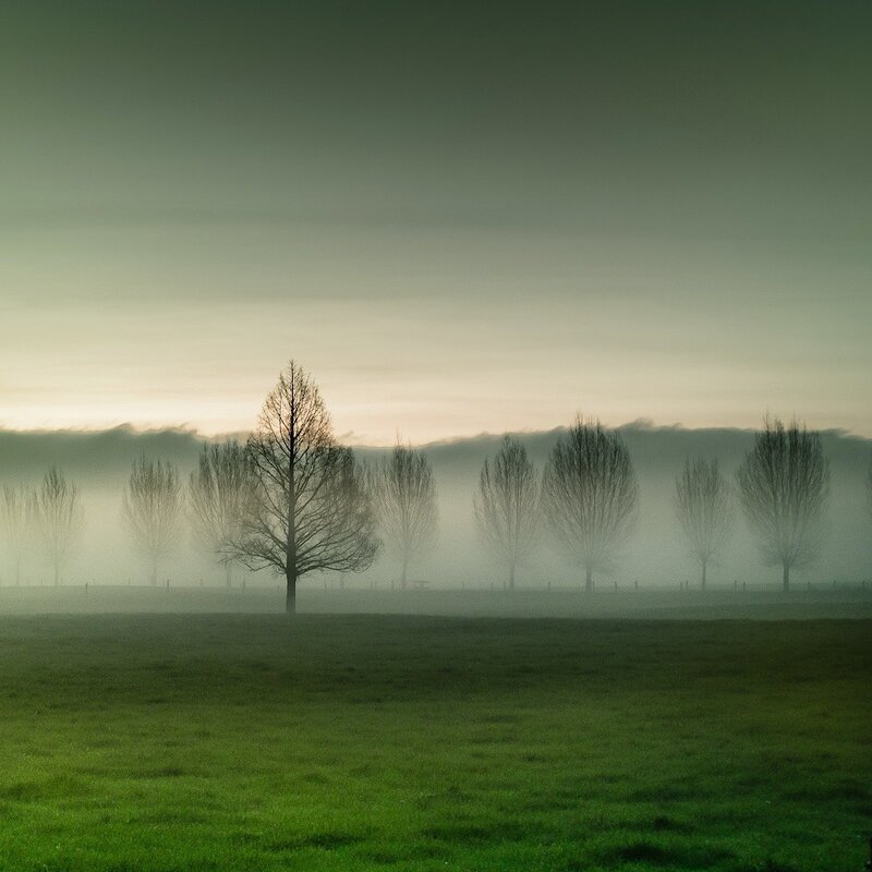 Misty morning with trees