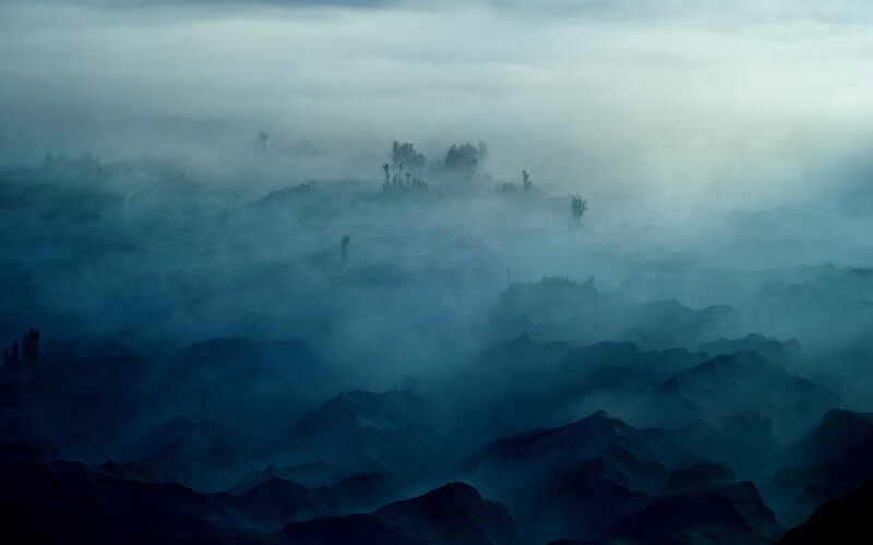 Misty Mountain Landscape — Blue
