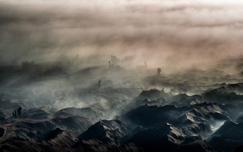 Misty Mountain Landscape — Gray
