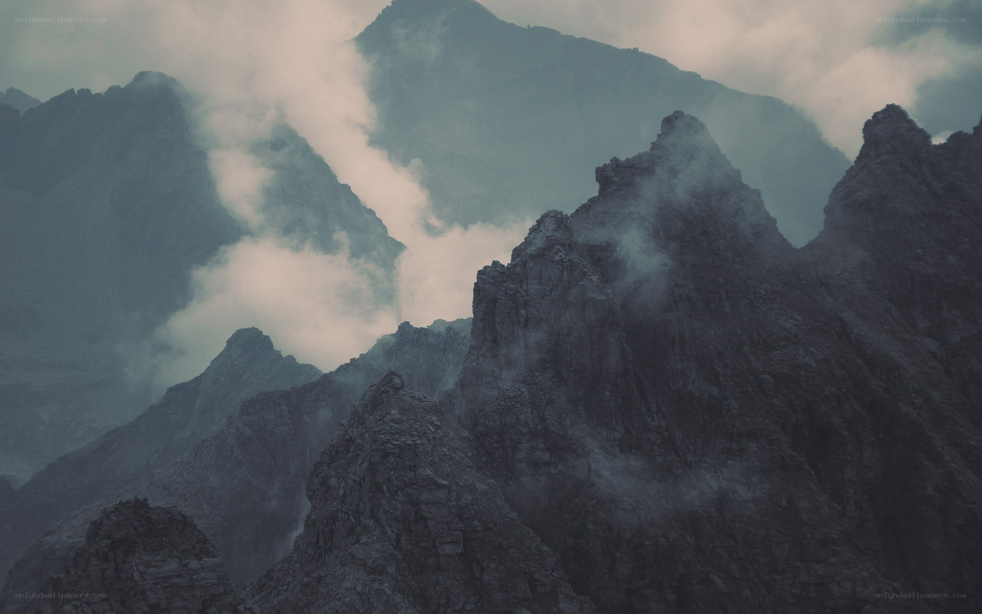 Misty mountain peaks