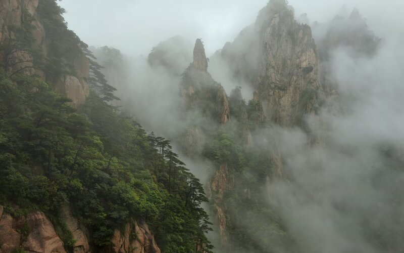 Misty Mountain Peaks — Green, Photograph