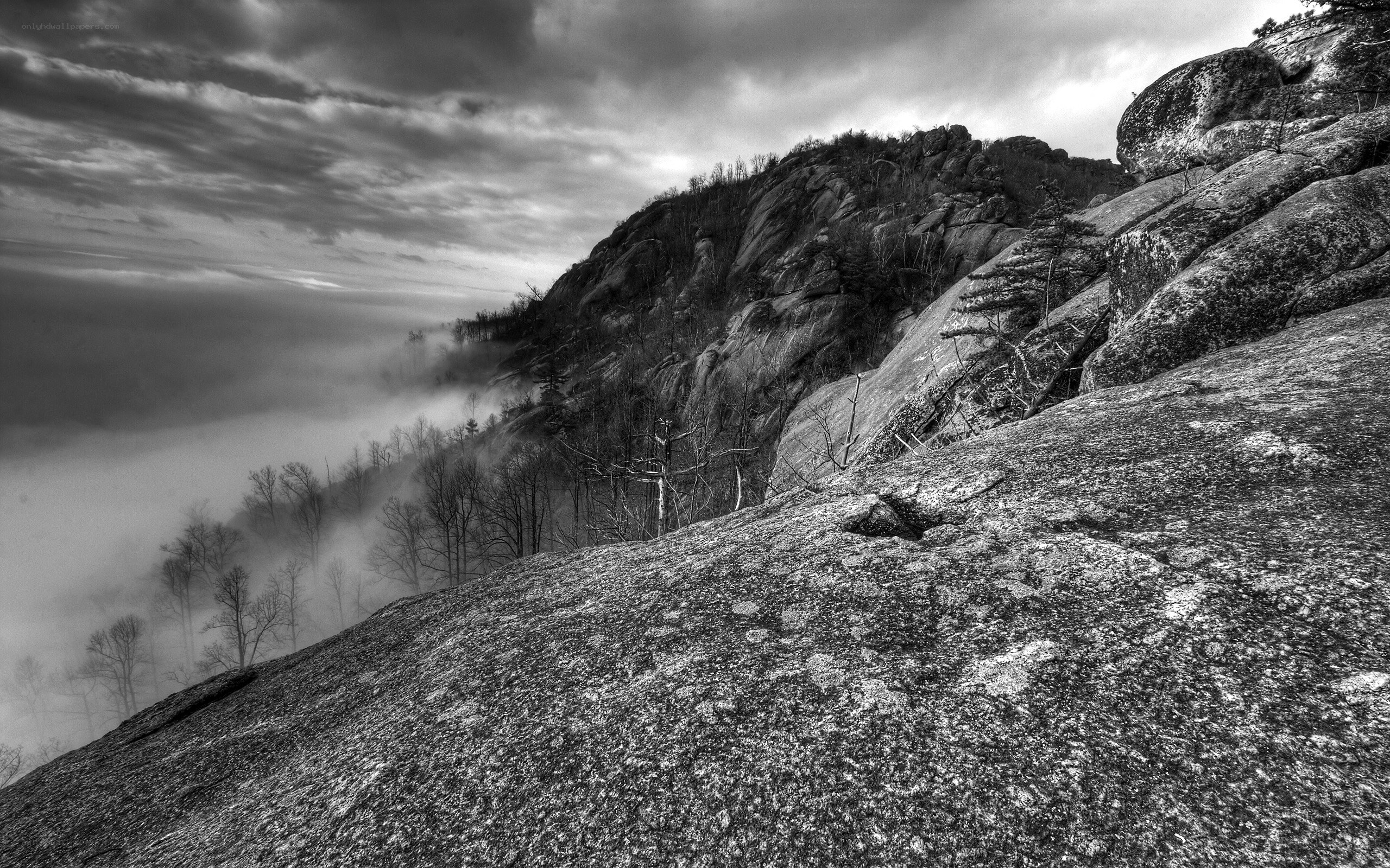 Misty mountain rock formation
