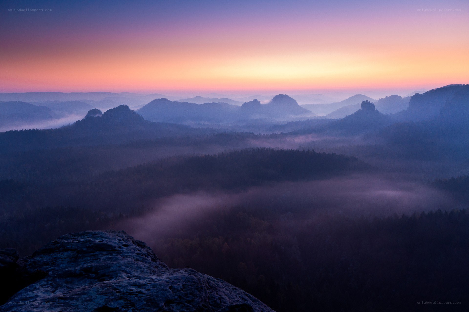 Misty mountain sunrise