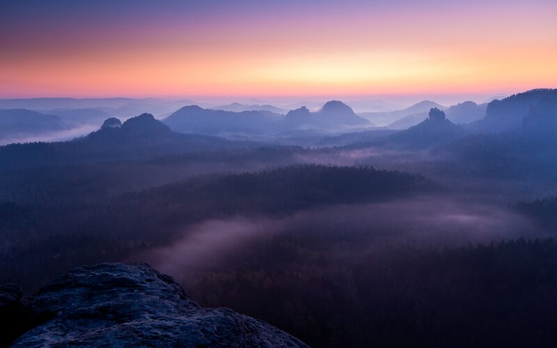 Misty mountain sunrise