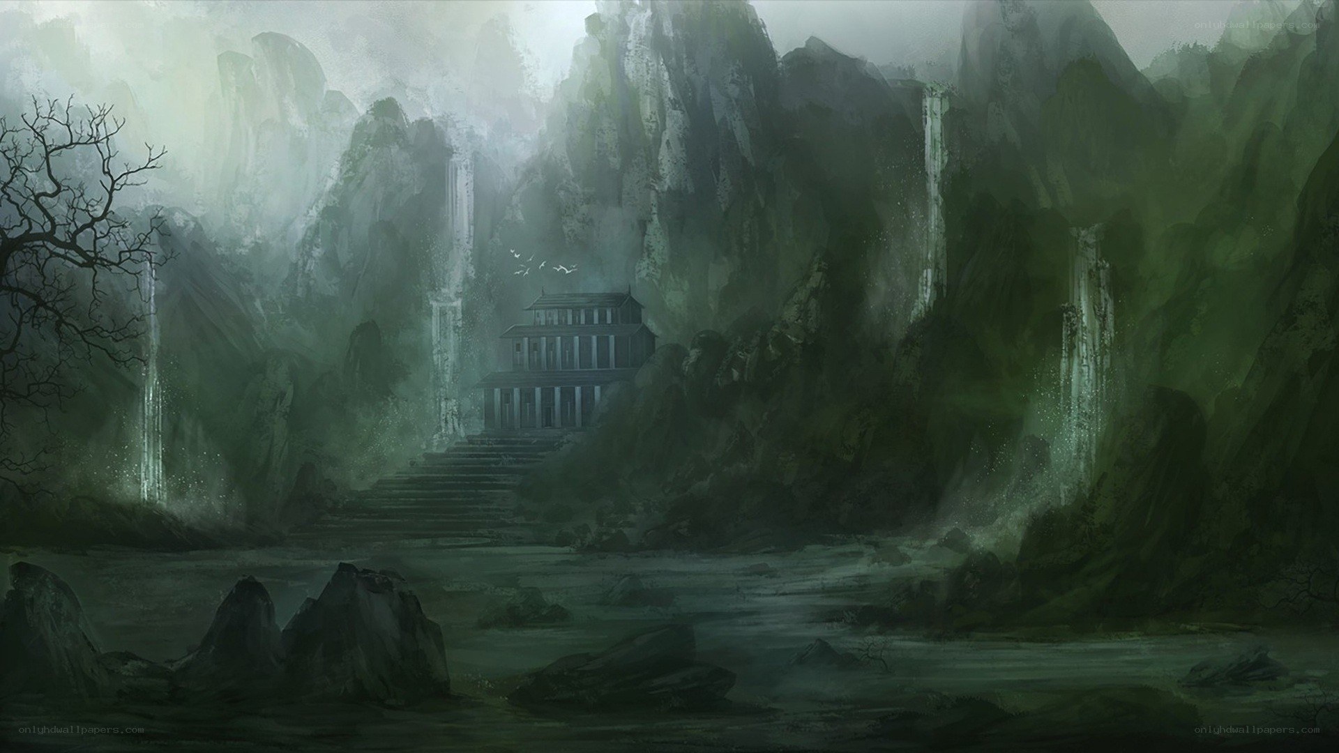 Misty mountain temple