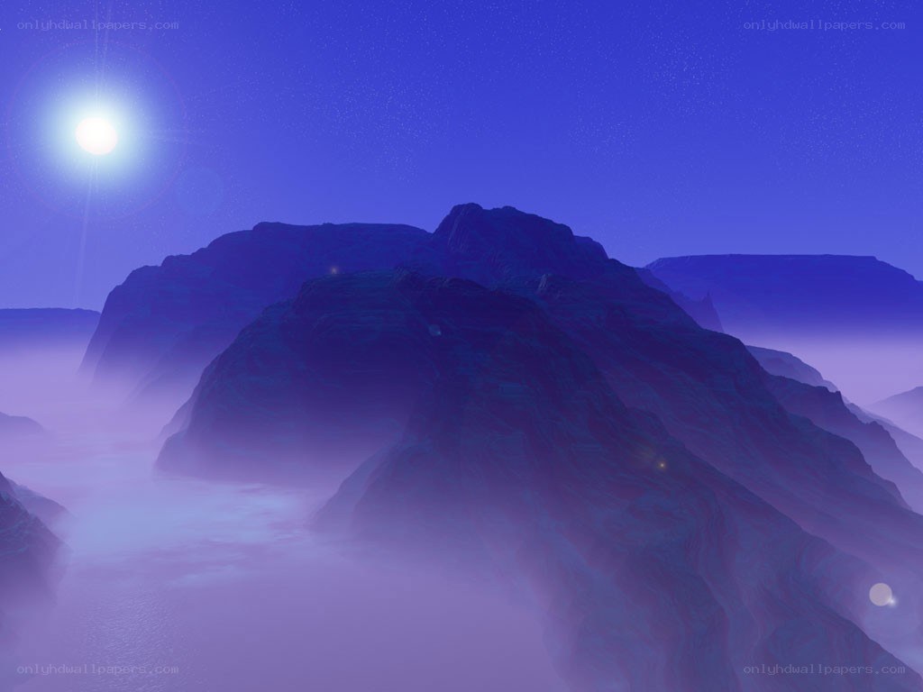 Misty mountain under a bright star