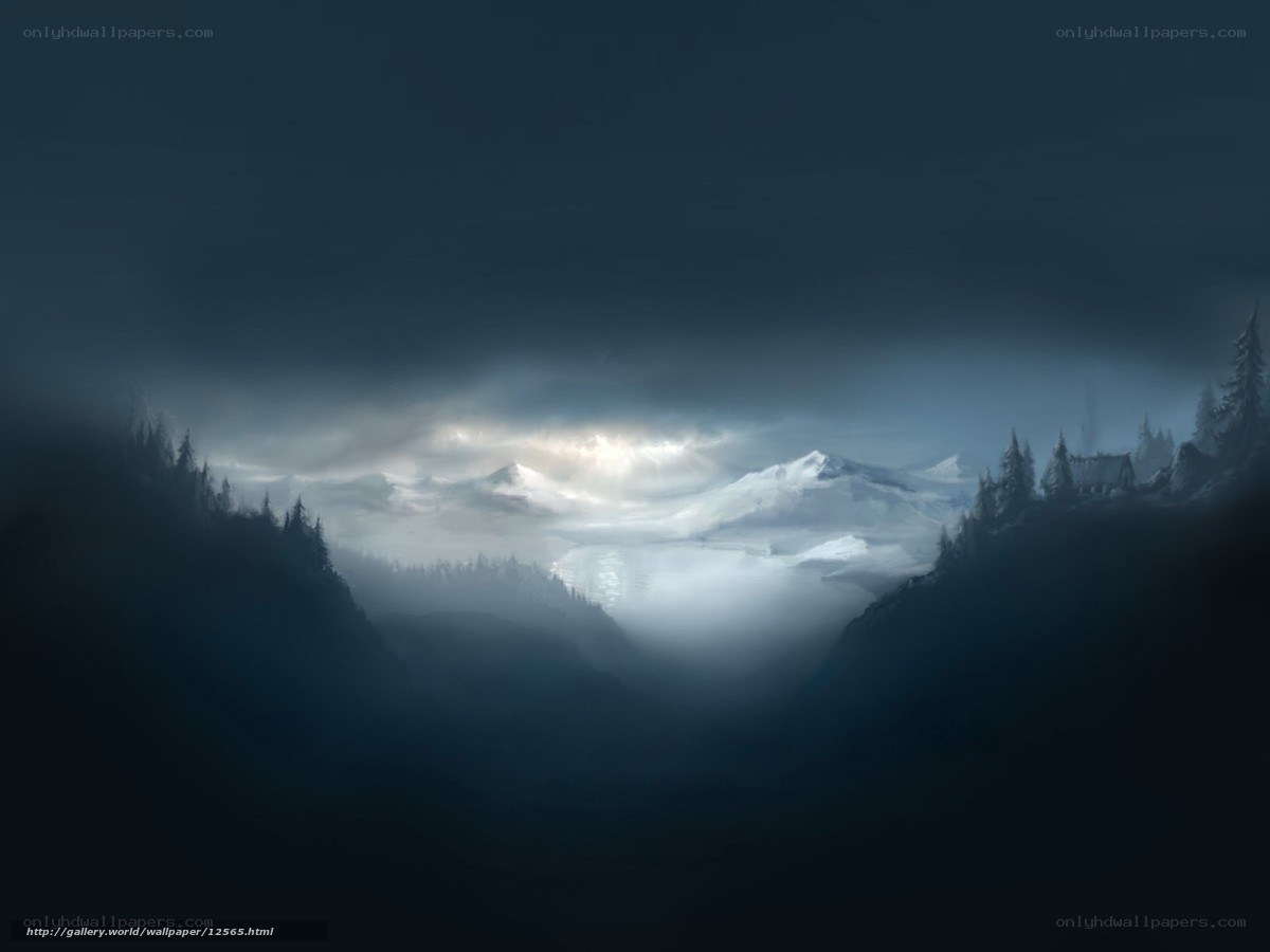 Misty mountain valley at dawn