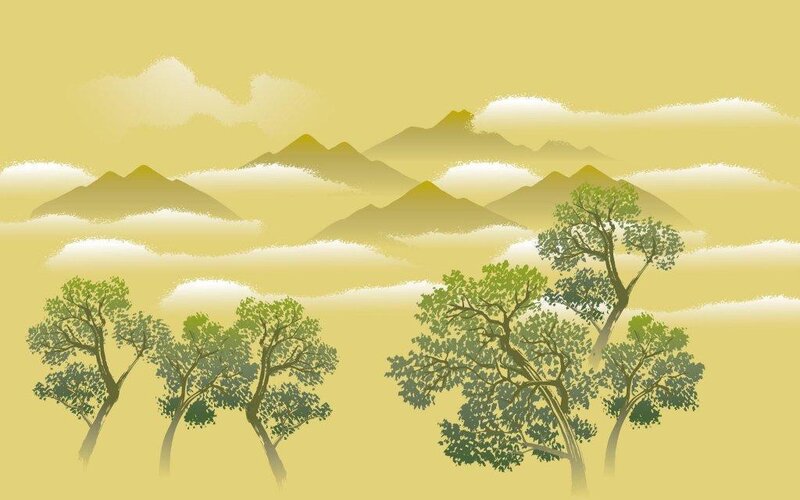 Misty mountains and trees