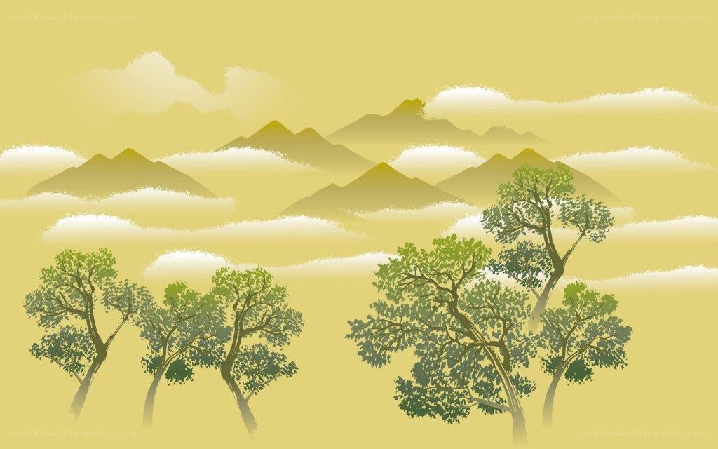 Misty mountains and trees