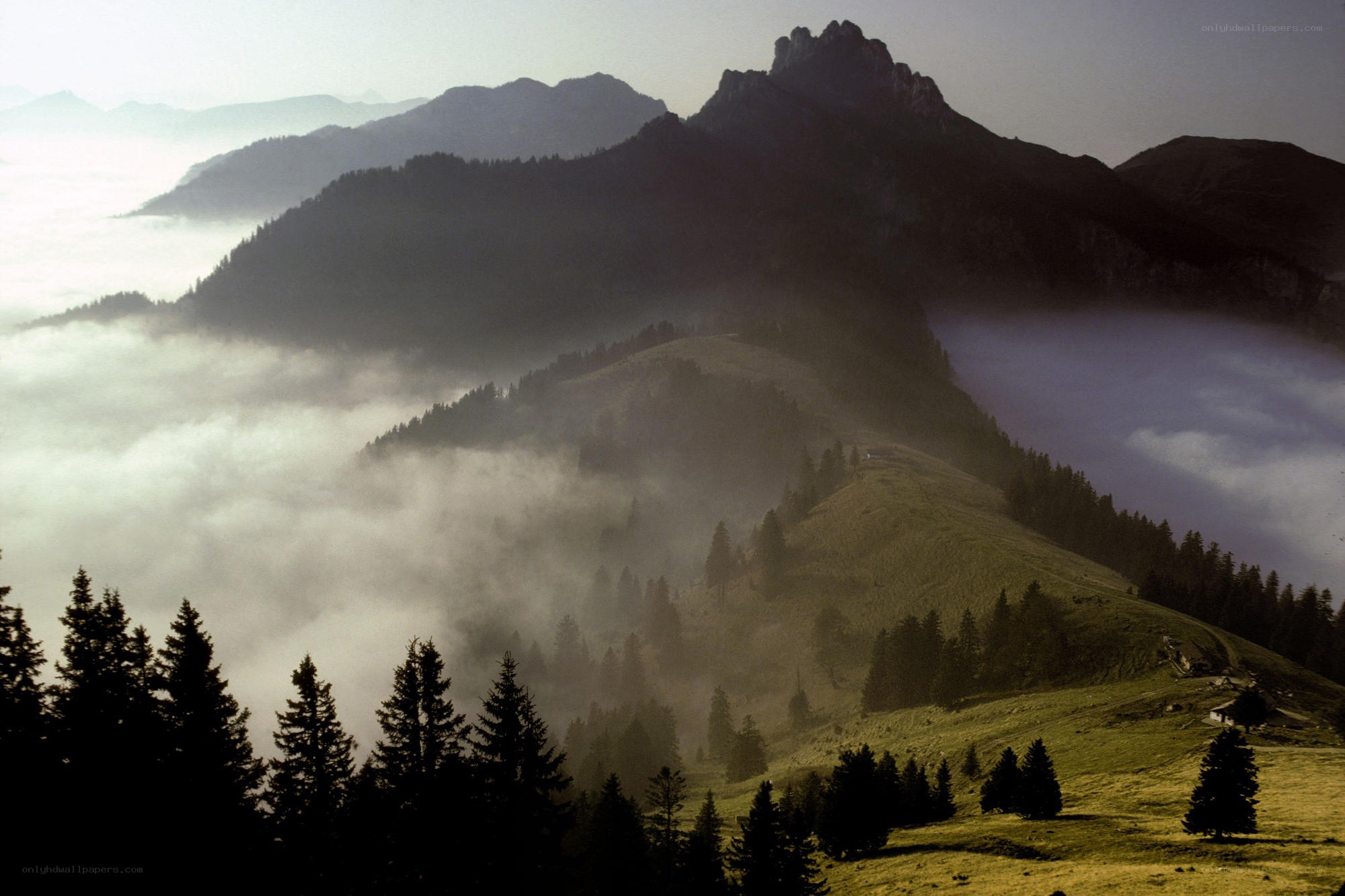 Misty mountains at dawn