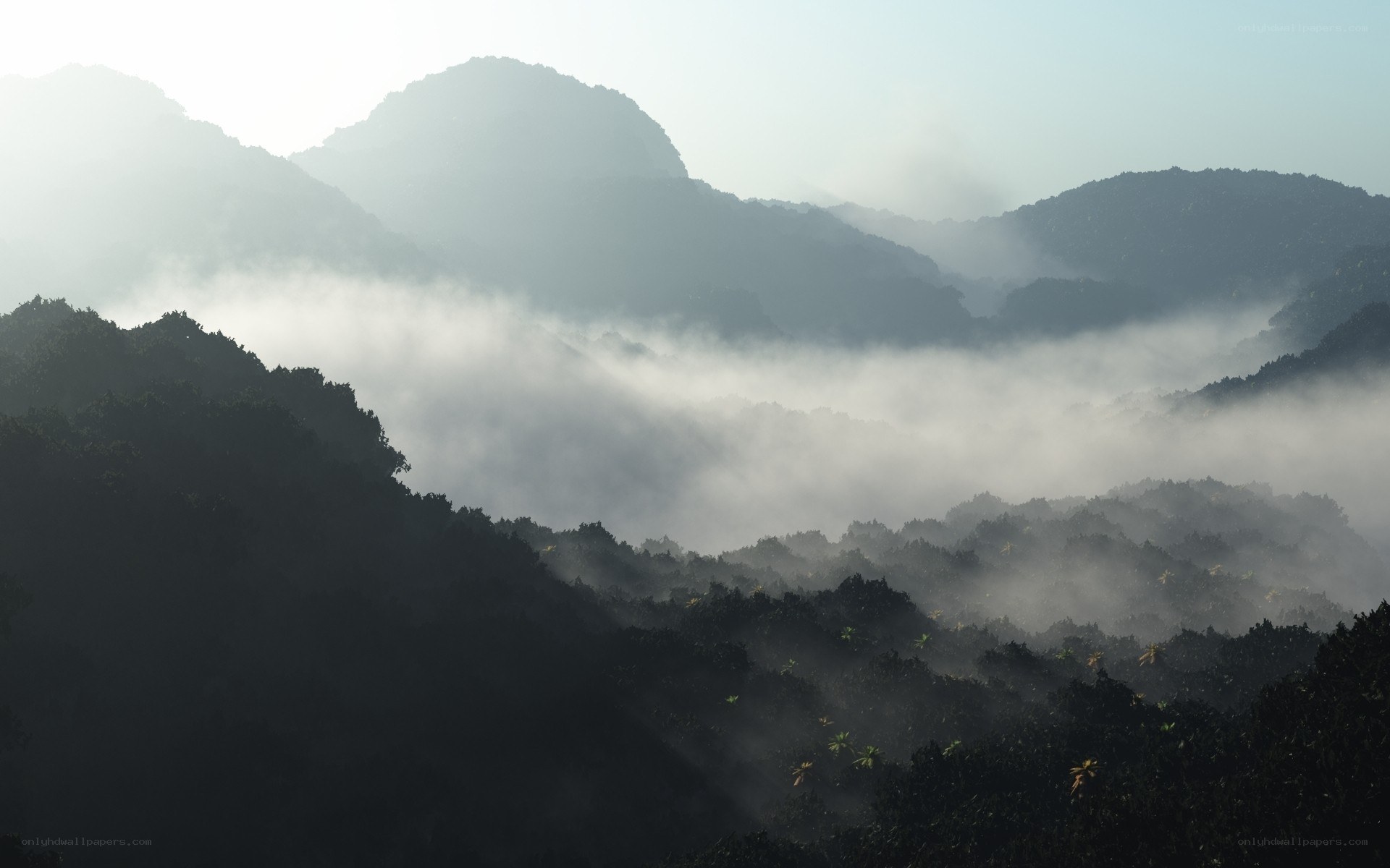 Misty mountains at dawn