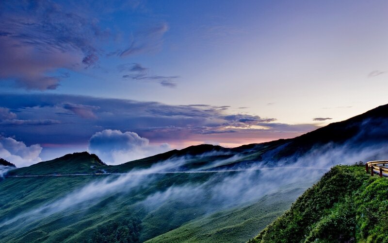 Misty mountains at dusk