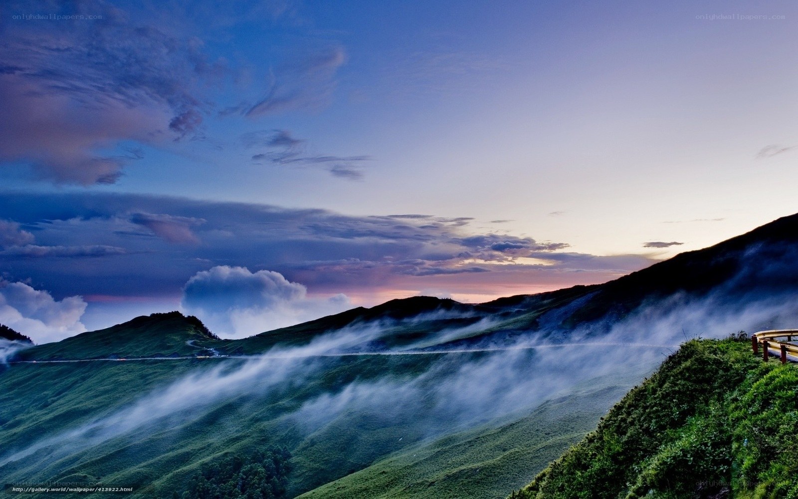 Misty mountains at dusk