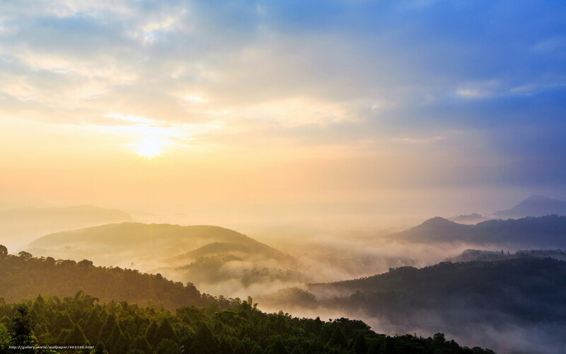 Misty Mountains at Sunrise — Blue