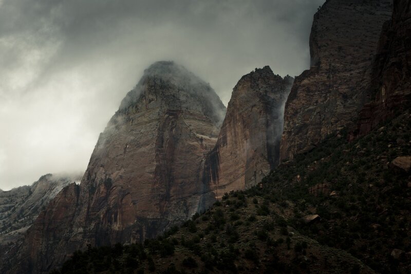 Misty mountains in Zion National Park