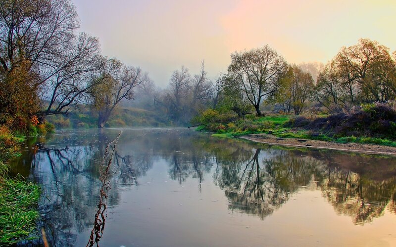 Misty river at dawn