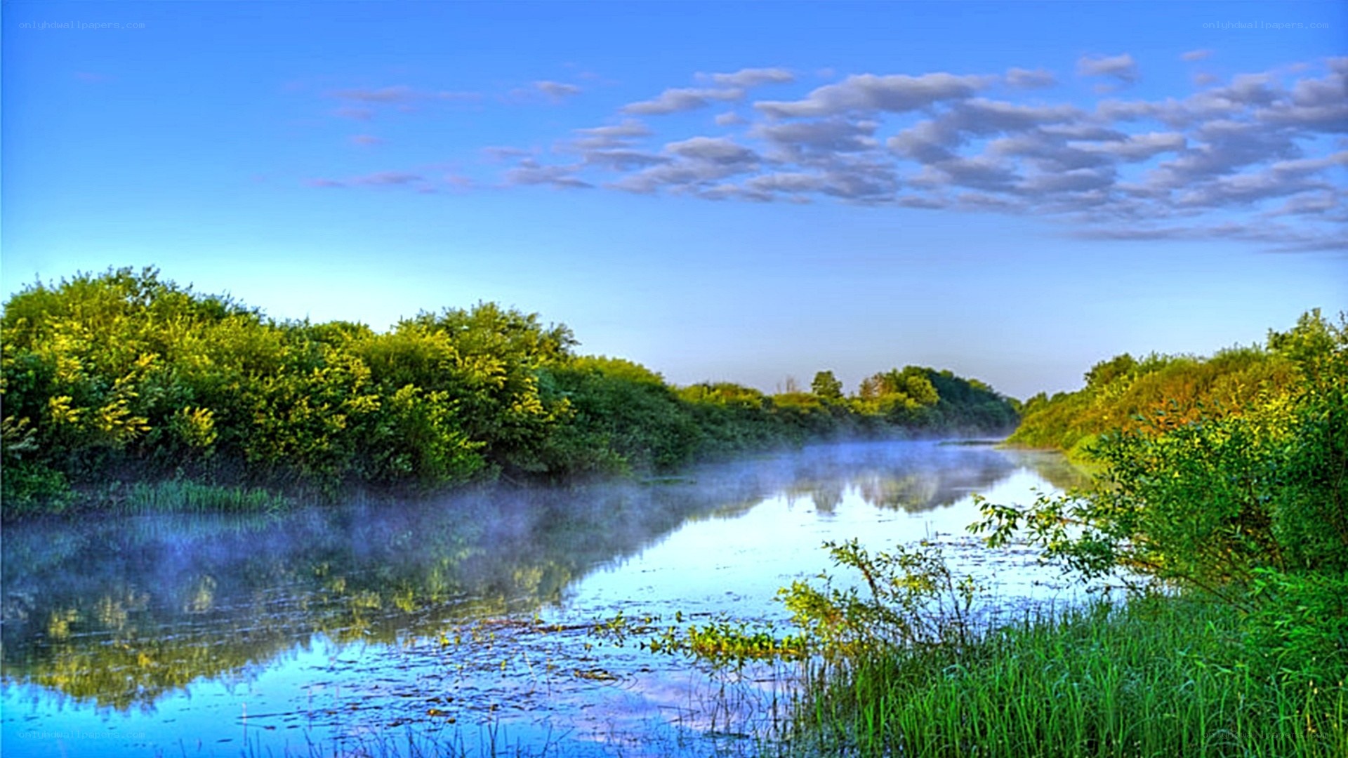 Misty river at dawn