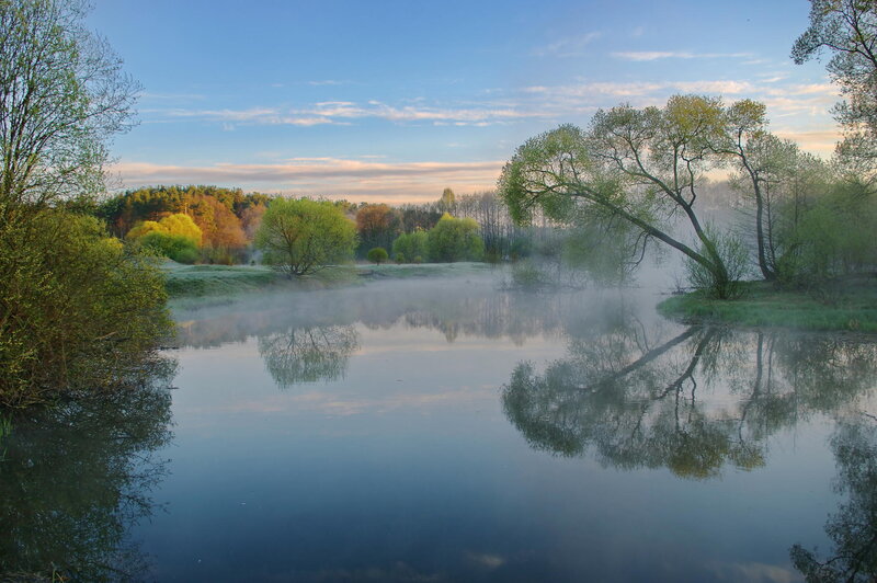 Misty River at Dawn — Blue, Serene