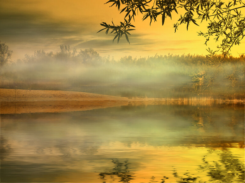 Misty River at Dawn — Yellow