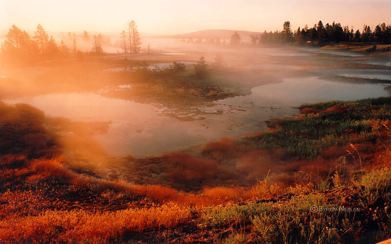 Misty River at Sunrise — Orange, Serene
