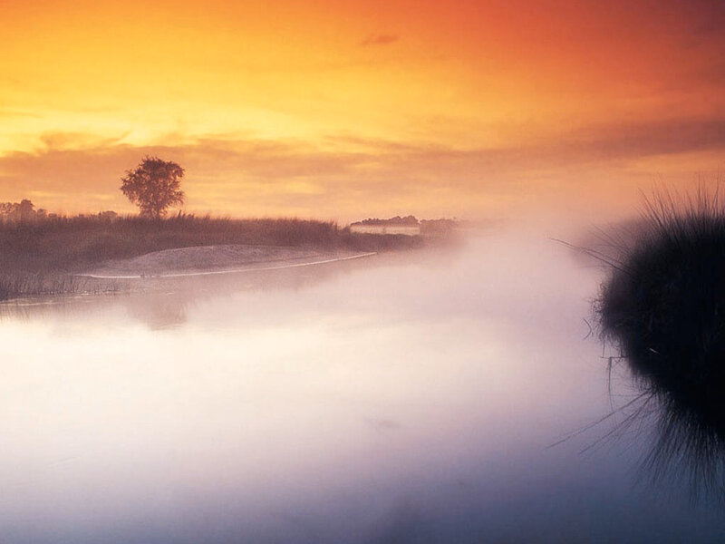 Misty River at Sunrise — Orange