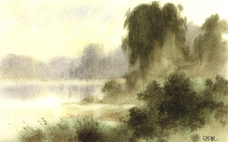 Misty river landscape