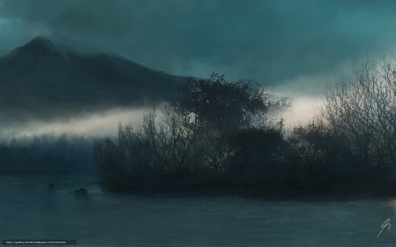 Misty River Landscape — Blue