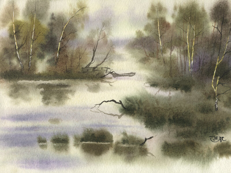 Misty River Landscape — Green
