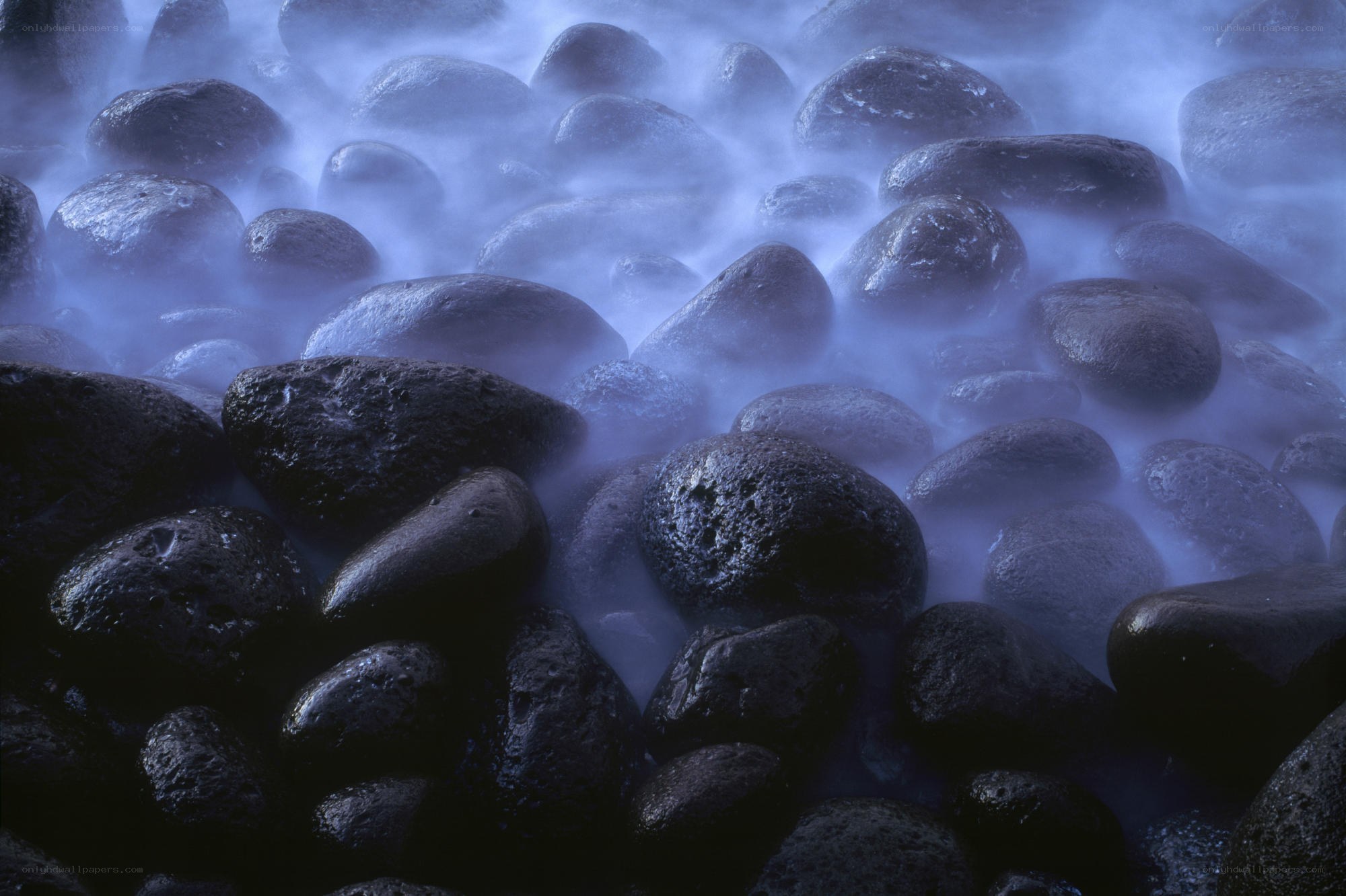 Misty rocks at the shore