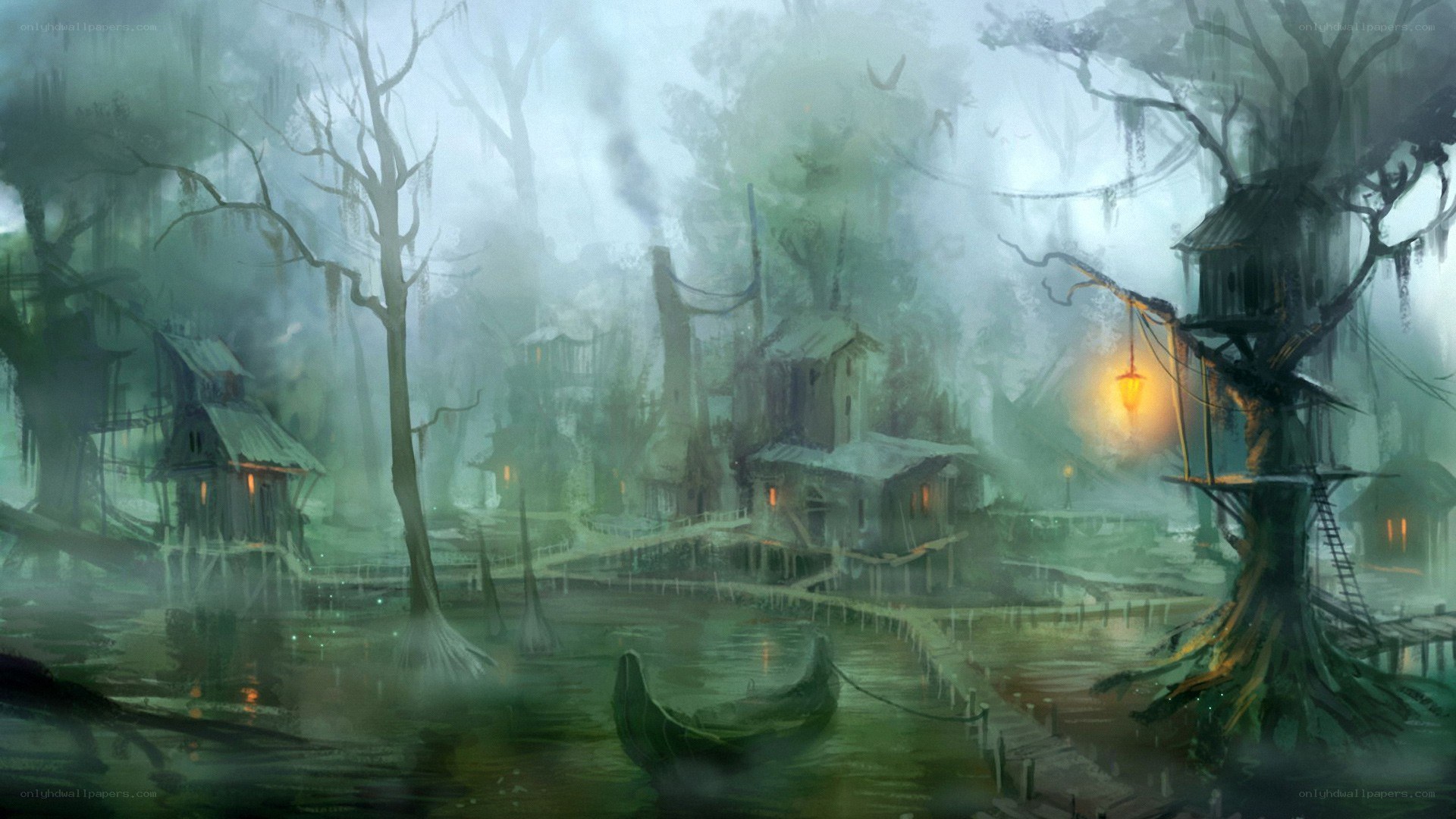Misty swamp village